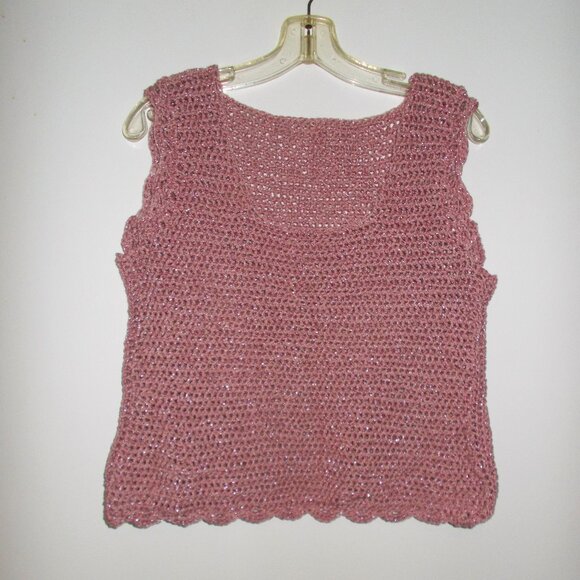 NWOT handmade crochet sleeveless top in sparkly light dusty rose L-XL - Picture 1 of 3